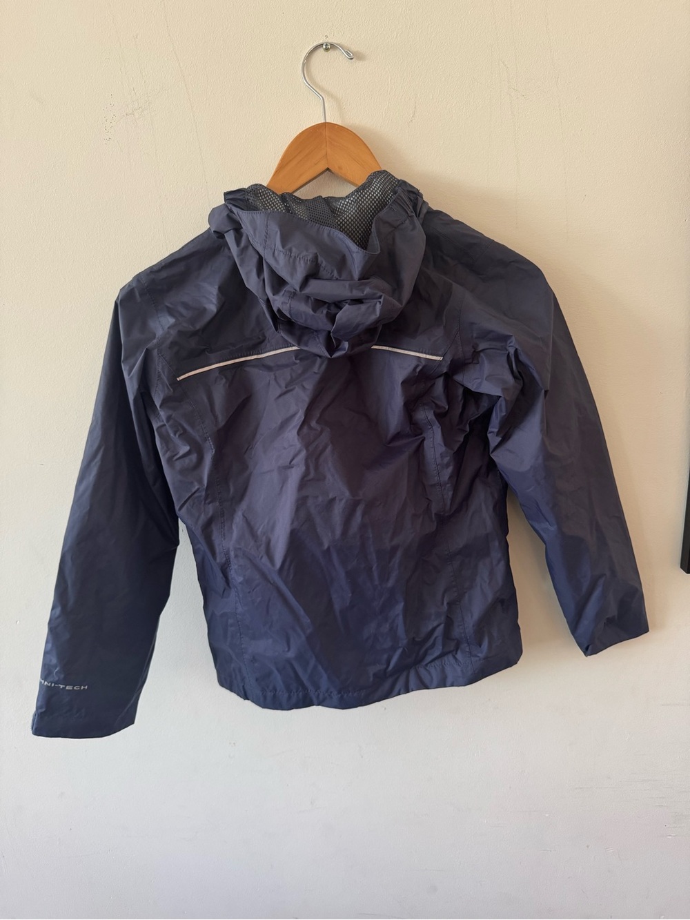 Columbia Kids Navy Hooded Rain Jacket with Reflective Trim, Small
